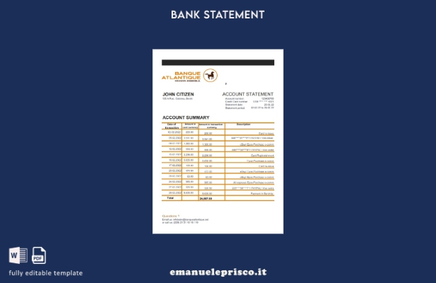 modello Excel di estratto conto bancario Benin Banque Atlantique in stile verifi
