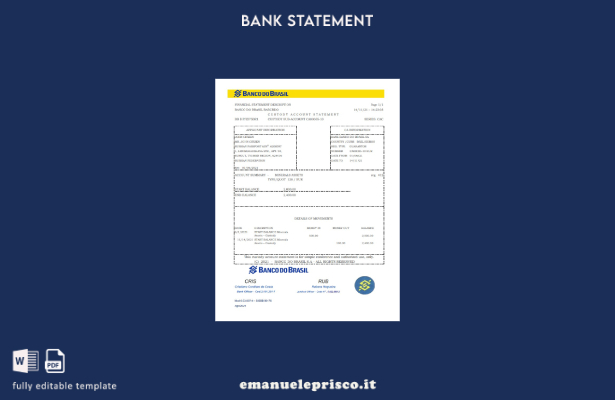 modello Excel di estratto conto bancario Brasile Banco do Brasil in stile verifi