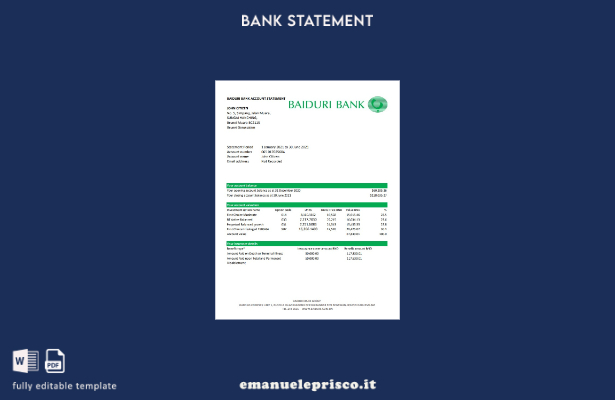 modello Excel di estratto conto bancario Brunei Baiduri in stile verificato