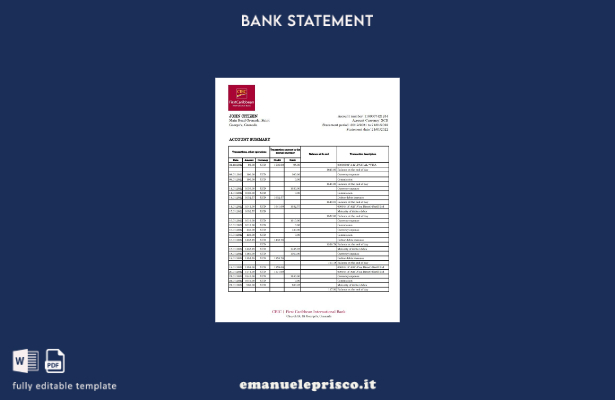 modello Excel di estratto conto bancario CIBC Grenada in stile verificato