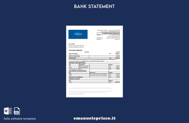 modello Excel di estratto conto bancario Cabo Verde Banco Inter Atlântico in sti