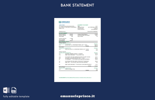 modello Excel di estratto conto bancario China Minsheng in stile verificato