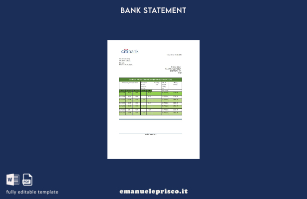 modello Excel di estratto conto bancario Citibank Italia in stile verificato