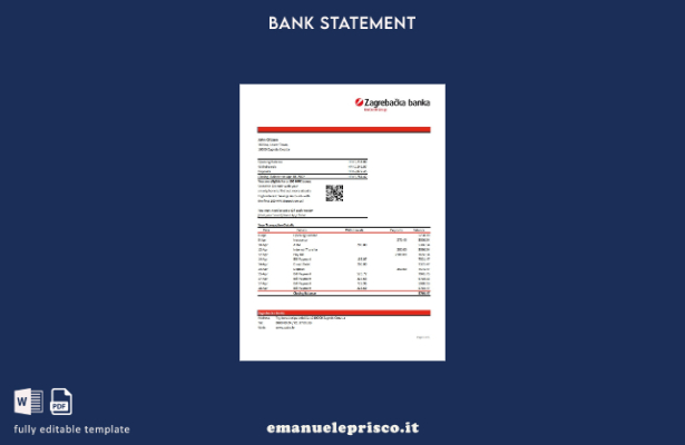 modello Excel di estratto conto bancario Croazia Zagabria in stile verificato