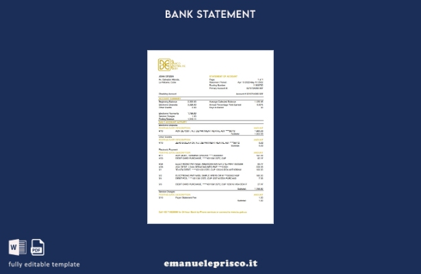 modello Excel di estratto conto bancario Cuba Banco Central de Cuba in stile ver