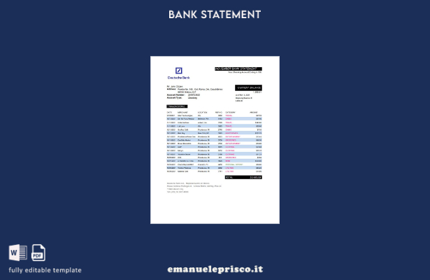 modello Excel di estratto conto bancario Deutsche Bank in stile verificato per i