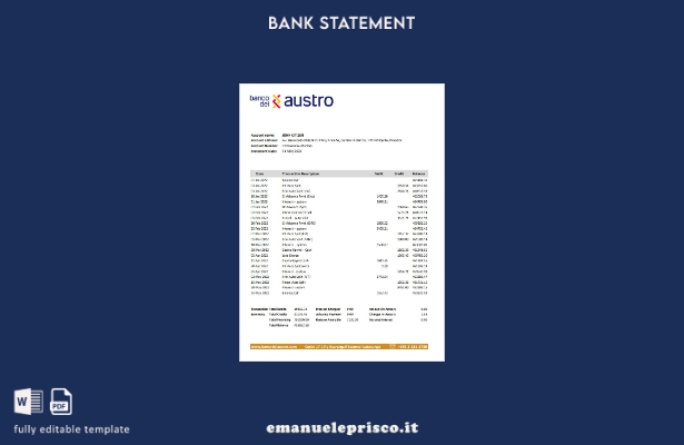 modello Excel di estratto conto bancario Ecuador Banco del Austro in stile verif