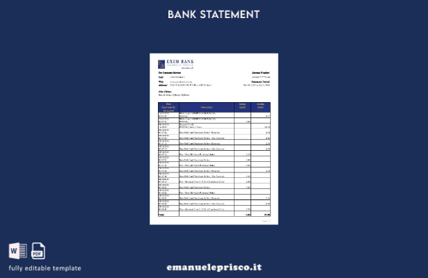 modello Excel di estratto conto bancario Exim di Gibuti in stile verificato