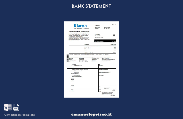 modello Excel di estratto conto bancario Finlandia Klarna in stile verificato