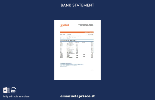 modello Excel di estratto conto bancario First Heartland Jusan del Kazakistan in