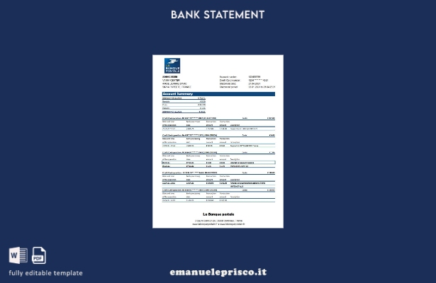 modello Excel di estratto conto bancario Francia La Banque Postale in stile veri