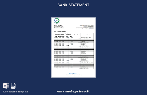 modello Excel di estratto conto bancario Guinea Bissau Banco da Uniao in stile v