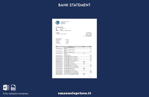 modello Excel di estratto conto bancario ITB Tagikistan in stile verificato