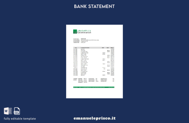 modello Excel di estratto conto bancario Jordan Cairo Amman in stile verificato