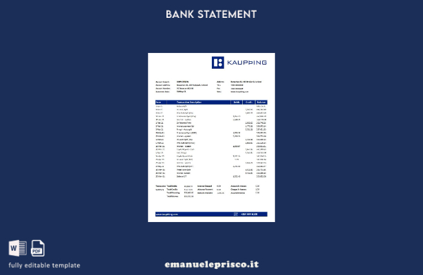 modello Excel di estratto conto bancario Kaupthing islandese in stile verificato