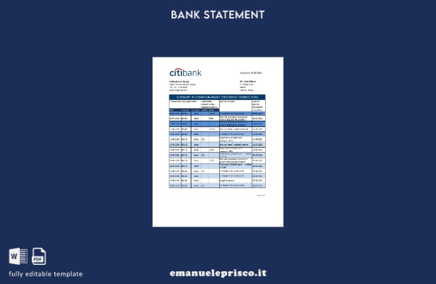 modello Excel di estratto conto bancario Kenya Citibank in stile verificato