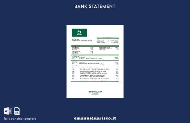 modello Excel di estratto conto bancario Lesotho Nedbank in stile verificato