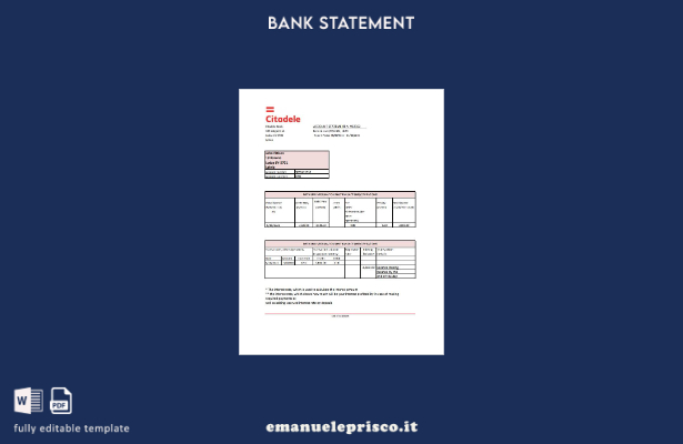 modello Excel di estratto conto bancario Lettonia Citadele in stile verificato