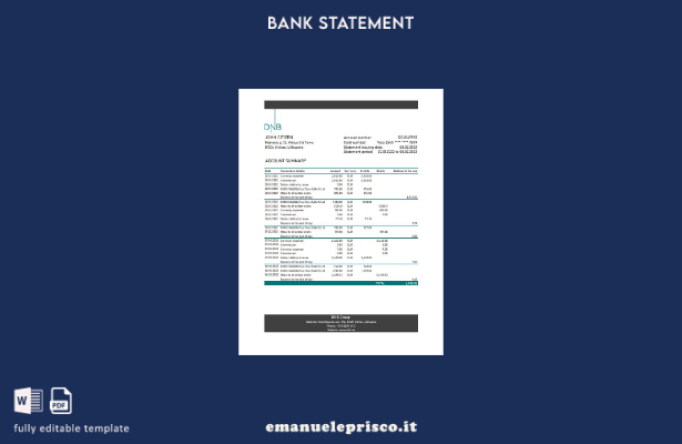 modello Excel di estratto conto bancario Lituania DNB in ​​stile verificato