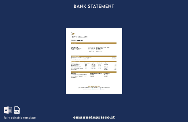 modello Excel di estratto conto bancario Mellon della USA Bank of New York in st