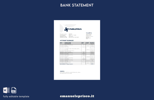 modello Excel di estratto conto bancario Messico Inbursa in stile verificato