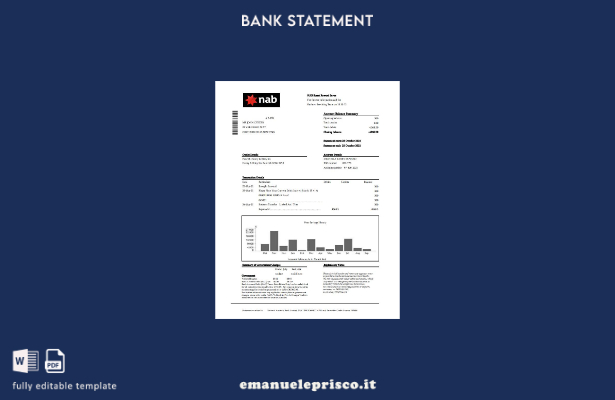 modello Excel di estratto conto bancario NAB USA in stile verificato