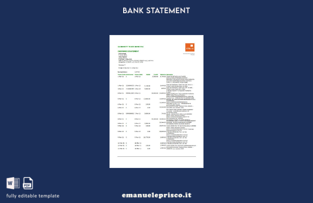 modello Excel di estratto conto bancario Nigeria GTBank in stile verificato
