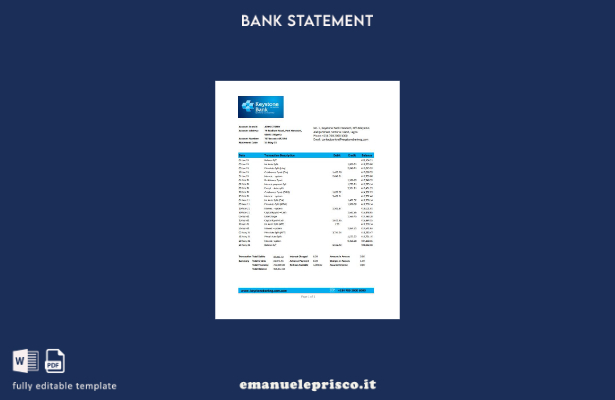 modello Excel di estratto conto bancario Nigeria Keystone in stile verificato