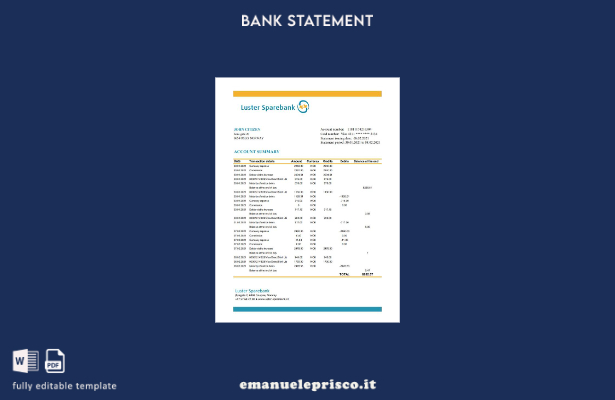modello Excel di estratto conto bancario Norvegia Lustre Sparebank in stile veri