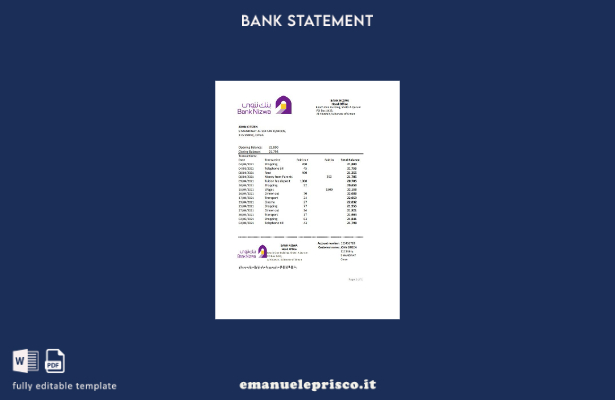 modello Excel di estratto conto bancario Oman Bank Nizwa in stile verificato