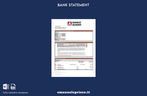 modello Excel di estratto conto bancario Panama Banco Aliado in stile verificato