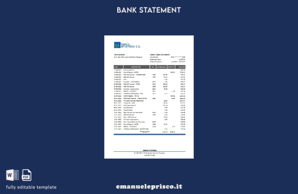 modello Excel di estratto conto bancario Paraguay Banco Amambay in stile verific
