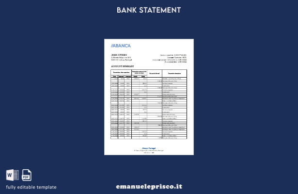 modello Excel di estratto conto bancario Portogallo Abanca in stile verificato