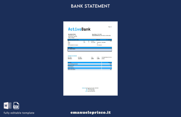 modello Excel di estratto conto bancario Portogallo Activebank S.A. stile verifi