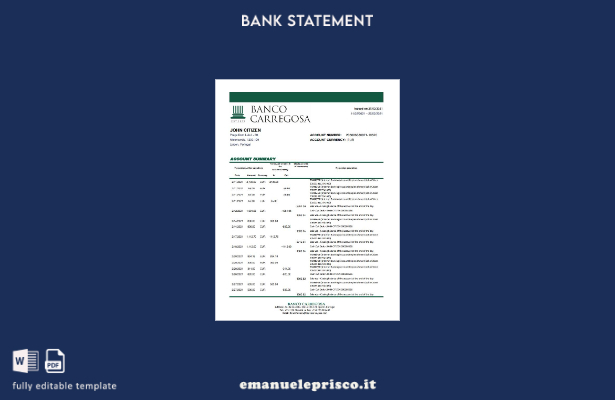 modello Excel di estratto conto bancario Portogallo Banco Carregosa in stile ver