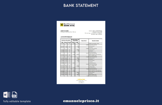 modello Excel di estratto conto bancario Raiffeisen Ucraina in stile verificato