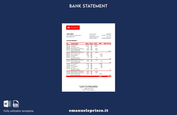 modello Excel di estratto conto bancario Santander Spagna stile verificato