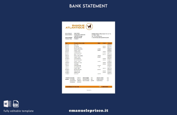 modello Excel di estratto conto bancario Senegal Banque Atlantique in stile veri