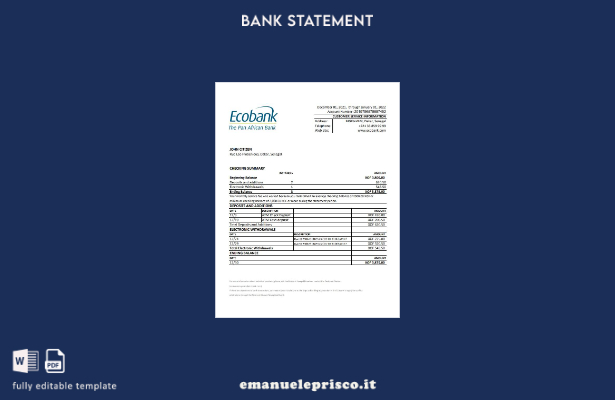 modello Excel di estratto conto bancario Senegal Ecobank in stile verificato