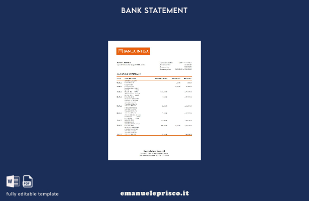 modello Excel di estratto conto bancario Serbia Banca Intesa in stile verificato