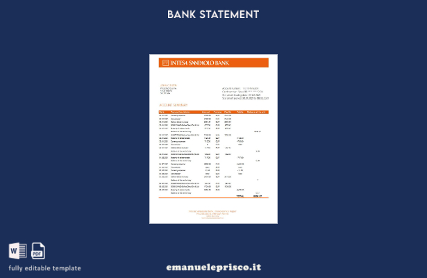 modello Excel di estratto conto bancario Slovenia Intesa Sanpaolo Bank, Posloval