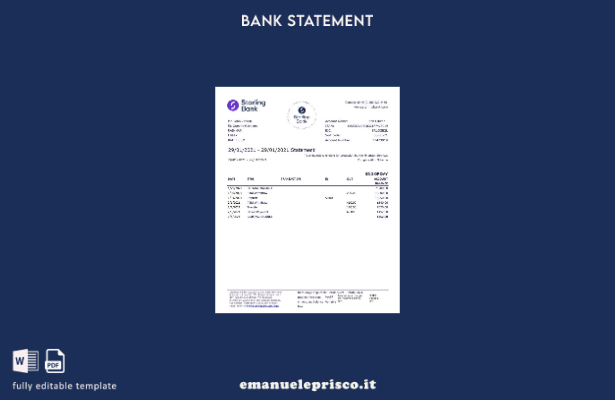 modello Excel di estratto conto bancario Starling del Regno Unito in stile verif