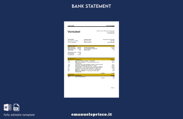 modello Excel di estratto conto bancario Svizzera Vontobel in stile verificato