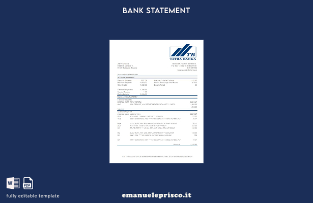 modello Excel di estratto conto bancario Tatra Slovacchia stile verificato