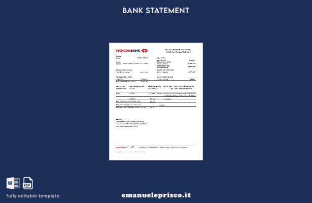 modello Excel di estratto conto bancario Techcombank Vietnam in stile verificato