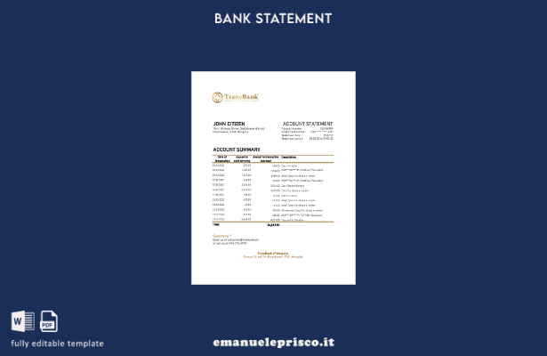 modello Excel di estratto conto bancario Transbank Mongolia stile verificato