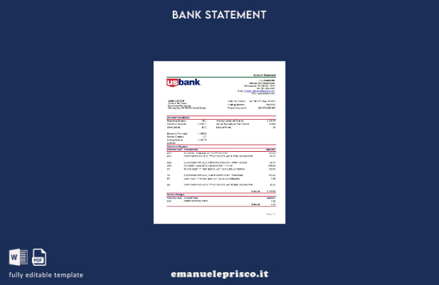 modello Excel di estratto conto bancario USA Bancorp in stile verificato