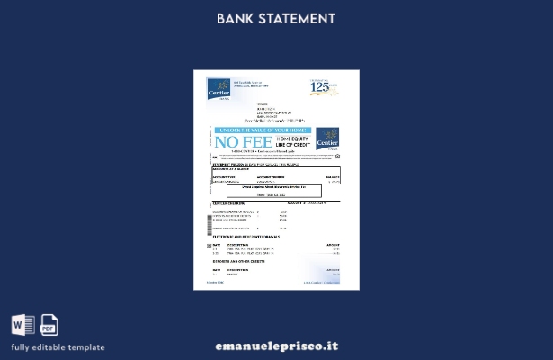 modello Excel di estratto conto bancario USA Indiana Centier in stile verificato