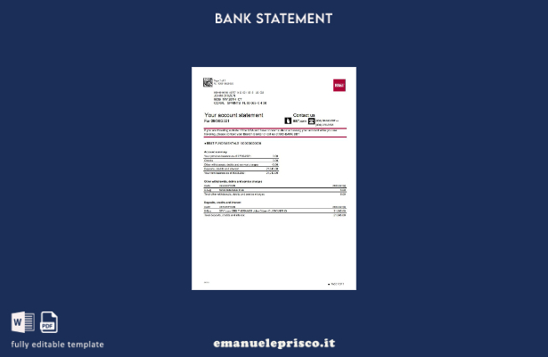 modello Excel di estratto conto bancario USA North Carolina BB&T Corp. stile ver