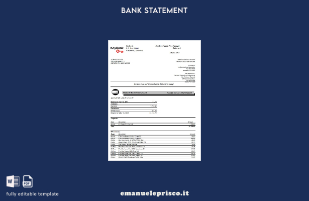 modello Excel di estratto conto bancario USA Ohio KeyBank in stile verificato